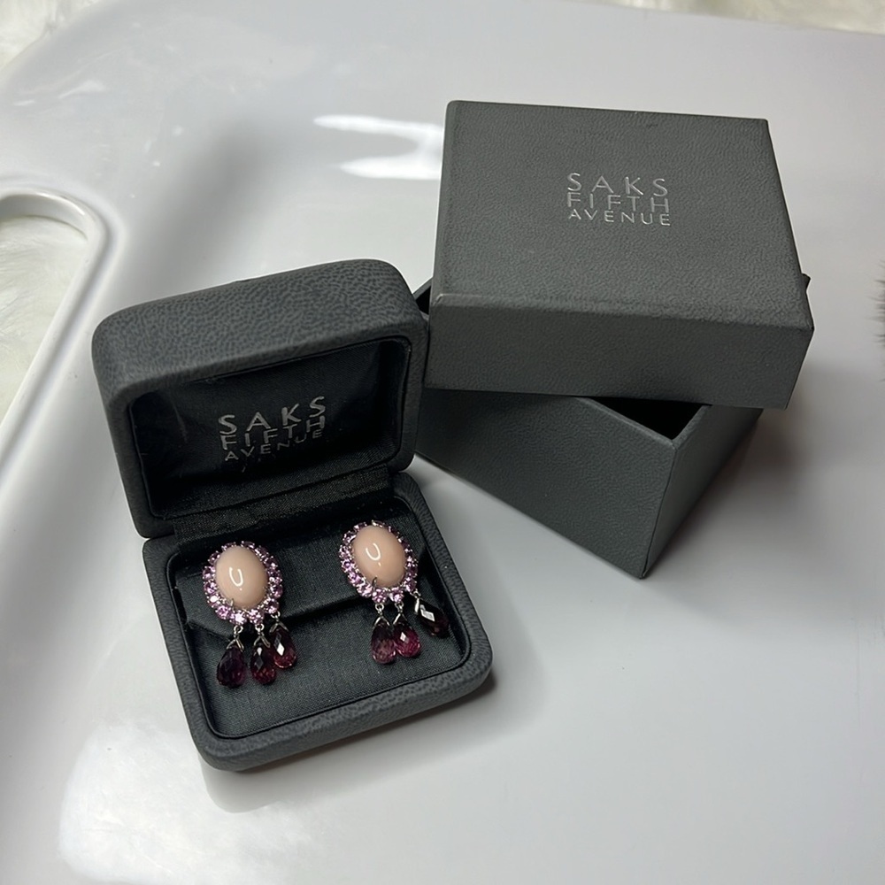 18KT PINK OPAL, PINK SAPPHIRE & PINK TOURMALINE EARRINGS - Picture 3 of 9